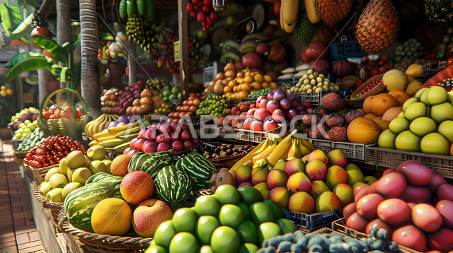 Saudi national agricultural products and crops, harvest season on farms, healthy and beneficial foods, interest in local agriculture and self-sufficiency, selling fresh vegetables and fruits in traditional popular markets.
