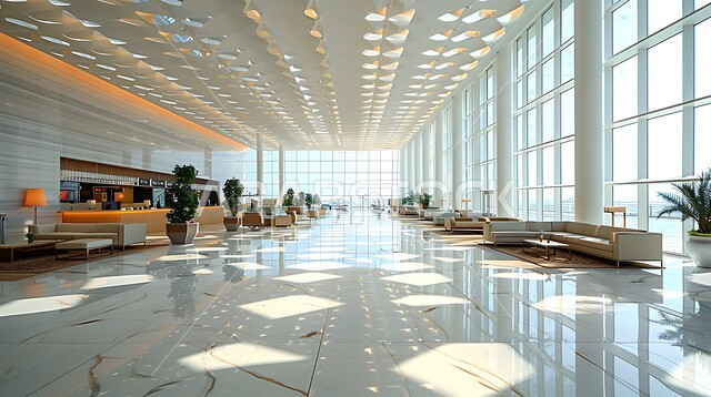 تصاميم داخلية وديكورات راقية على الطراز الحديث لمطار في المملكة العربية السعودية، النمو والتقدم العمراني، أثاث أنيق ومريح، الشجيرات والنباتات الصناعية الخضراء، مفهوم الإضاءة المتميزة