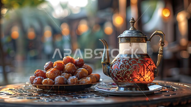 العادات العربية القديمة في تقديم القهوة، حسن الضيافه وكرم الإستقبال في المملكة العربية السعودية، فنجان القهوة العربية مع التمر الطازج من النخل، جودة المنتجات والمحاصيل المحلية الوطنية، الاستمتاع بالمشروبات الساخنة