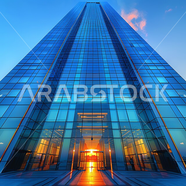  النمو و التقدم العمراني في العاصمة, الفن الهندسي المعماري على الطراز الحديث للأبراج وناطحات السحاب في المملكة العربية السعودية, برج حديث بواجهات زجاجية في مدينة الرياض, المنشآت التجارية الفاخرة في وقت النهار