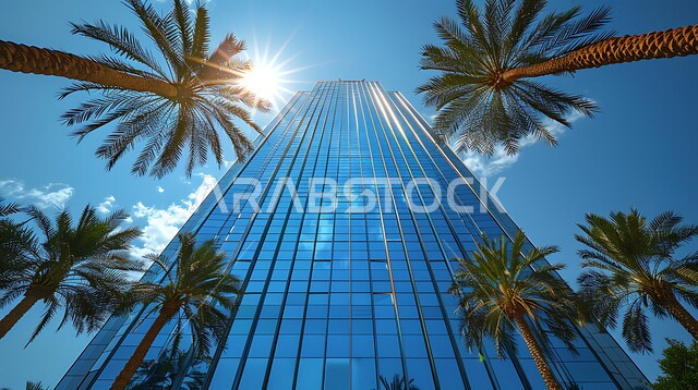  النمو و التقدم العمراني في العاصمة, الفن الهندسي المعماري على الطراز الحديث للأبراج وناطحات السحاب في المملكة العربية السعودية, برج حديث بواجهات زجاجية في مدينة الرياض, المنشآت التجارية الفاخرة في وقت النهار