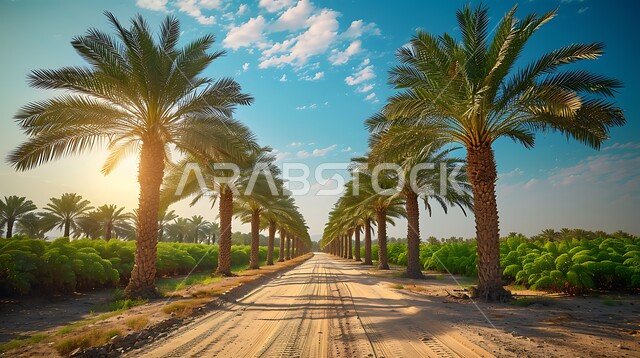 مزارع إنتاج التمور، محاصيل ومنتجات وطنية محلية، حقول أشجار النخيل المثمرة في المملكة العربية السعودية، الأراضي الزراعية و المحميات الطبيعية الخصبة، الاهتمام بالتشجير والزراعة، الرمال الذهبية الناعمة، خلفيات الطبيعة
