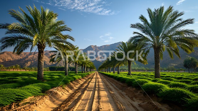 مزارع إنتاج التمور، محاصيل ومنتجات وطنية محلية، حقول أشجار النخيل المثمرة في المملكة العربية السعودية، الأراضي الزراعية و المحميات الطبيعية الخصبة، الاهتمام بالتشجير والزراعة، الرمال الذهبية الناعمة، خلفيات الطبيعة