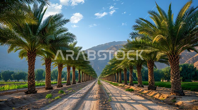 محاصيل ومنتجات وطنية محلية، مزارع إنتاج التمور، حقول أشجار النخيل المثمرة في المملكة العربية السعودية، الأراضي الزراعية و المحميات الطبيعية الخصبة، الاهتمام بالتشجير والزراعة، الرمال الذهبية الناعمة، خلفيات الطبيعة