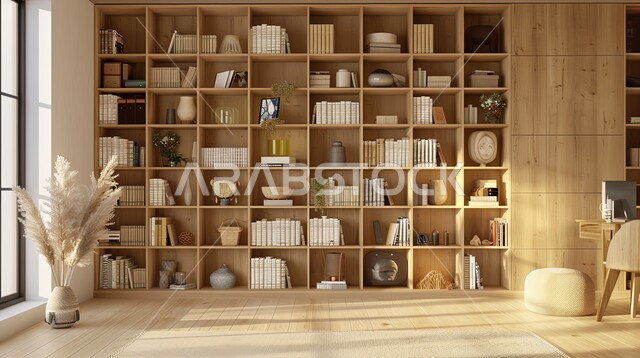 تصميم داخلي لمكتبة مليئة بالروايات والقصص المرتبة على الأرفف البيضاء، الديكورات الداخليه المتميزة، معالم وأماكن سياحية مشهورة في المملكة العربية السعودية, مكان للقراء ومحبي العلم والكتب والمعرفة، كتب ومجلدات ثقافية وعلمية