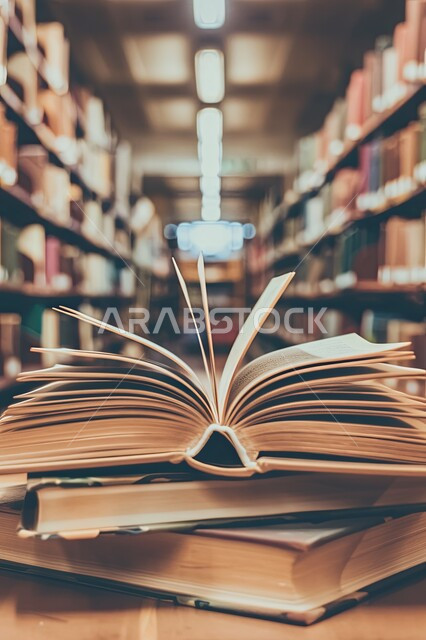  مكان للقراء ومحبي العلم والكتب والمعرفة، تصميم داخلي لمكتبة مليئة بالروايات والقصص المرتبة على الأرفف البيضاء، الديكورات الداخليه المتميزة، ممارسة هواية القراءة والمطالعة، التزود بالمعلومات والثقافة، الكتب والمراجع الثقافية والعلمية على الطاولة في المكتبة