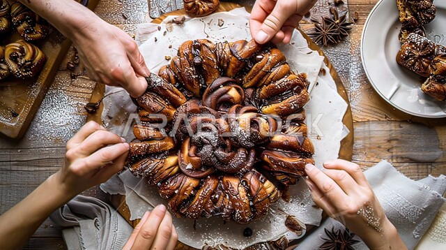 إعداد وتحضير الحلويات الشهية, معجنات ومخبوزات طازجة, فطيرة شوكولاته لذيذة يتشارك بها العديد من الأفراد, حلويات سعودية تقليدية