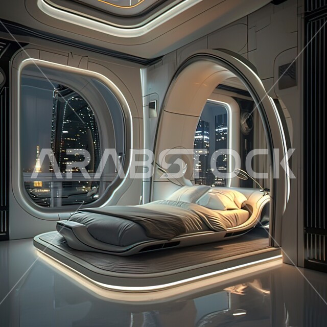 Taking advantage of modern techniques and technology, a modern bed specially designed for comfort in the air, luxurious designs and decorations for business aircraft, Saudi Airlines