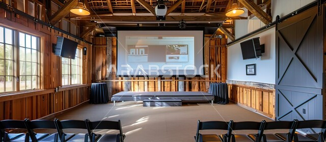 قاعة لعرض الأفلام و مقاطع الفيديو, شاشة عرض كبيرة على الحائط المقابل لجهاز الإسقاط, صالات لورشات التدريب والتأهيل, كراسي الحضور أمامها منصة يقف عليها المحاضر أو الأستاذ, تصاميم وديكورات بسيطة