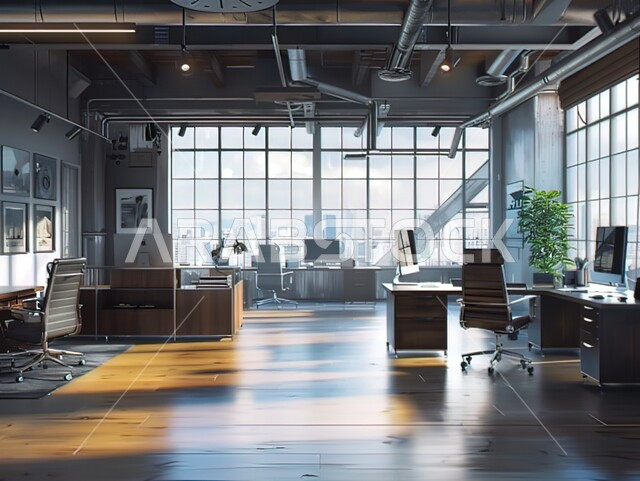 واجهات زجاجية كبيرة في مكاتب العمل، تصاميم عصرية حديثة لمكاتب الشركات السعودية، تجهيزات مكتبية حديثة وأثاث أنيق ومريح، تصاميم داخلية وديكورات راقية خشبية على الطراز الحديث