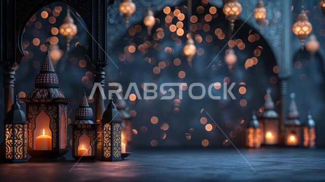 مصابيح مزخرفة مضيئة, أجواء روحانية في الأعياد والمناسبات الاسلامية, الاضاءة والزينة في رمضان المبارك، التزيين بالديكورات والاكسسوارات الرمضانية لاستقبال شهر الخير
