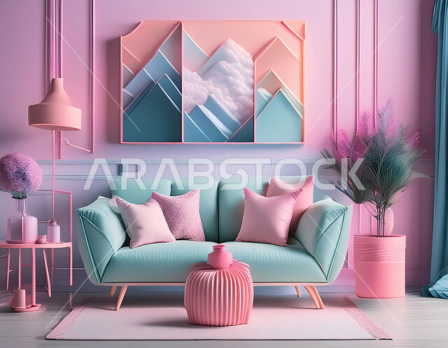 لوحات جدارية معلقة, التحف والديكورات الداخليه الأنيقة، غرفة جلوس بألوان مميزة، غرف معيشه بتصاميم عصرية حديثه فاخرة، شقق وفلل سكنية في المملكة العربية السعودية، أثاث منزلي راقي ومريح