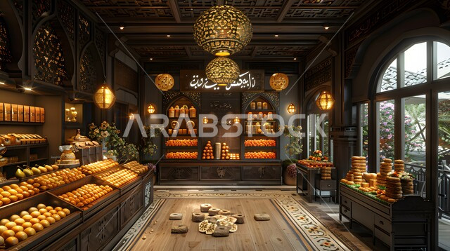 Saudi national agricultural products and crops, types and types of different goods in traditional popular markets, a store selling household needs and supplies, displaying local foodstuffs and supplies in the market.