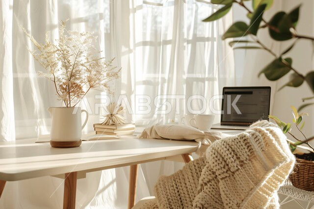 White table with luxurious designs, advanced modern technologies, residential apartments and villas in the Kingdom of Saudi Arabia, upscale home furniture, modern contemporary decor, antiques and elegant interior decorations