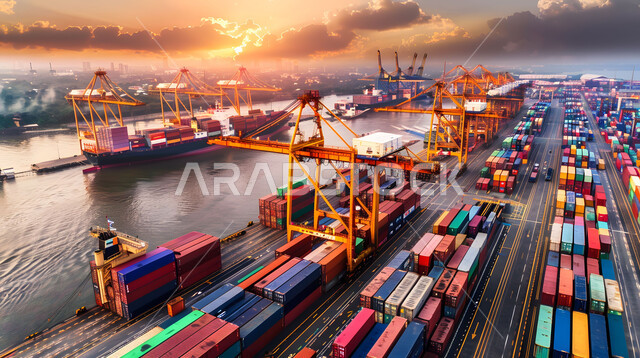 Receiving and transporting storage containers through the maritime economy, importing and exporting goods in Saudi Arabia through the use of modern advanced means, trading and selling local goods and products via ships at sea, port for shipping goods and commercial containers.