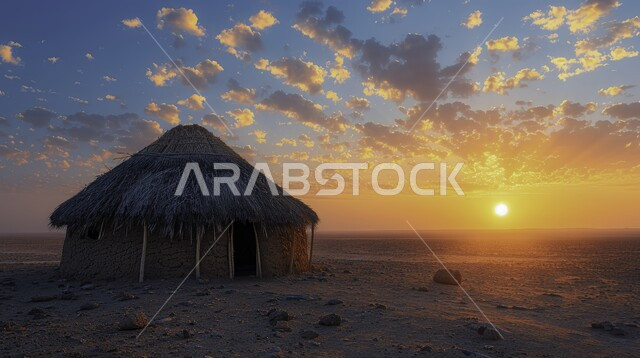Sunrise scene in the sky full of clouds, the beauty of the desert landscape, sand dunes, quiet atmosphere, camping places, wild camping trip in the desert, desert camping, tourist camps in the desert, kashta bar, desert sessions, the concept of desert, popular tents in the deserts of Saudi Arabia