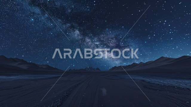 الشهب والنجوم اللامعة في سماء مجرة درب التبانة، القمم والمرتفعات الجبلية، المناظر الطبيعية في المناطق الصحراوية ليلا، معالم واماكن سياحية متميزة في المملكة العربية السعودية