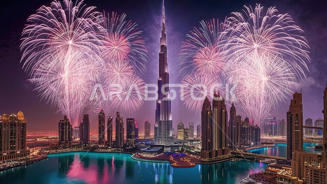 التطور و النمو الاقتصادي, عرض الألعاب النارية فوق ابراج مدينة الرياض ليلا، الفن الهندسي المعماري على الطراز الحديث لناطحات السحاب، أماكن ومعالم سياحية مشهورة في المملكة العربية السعودية