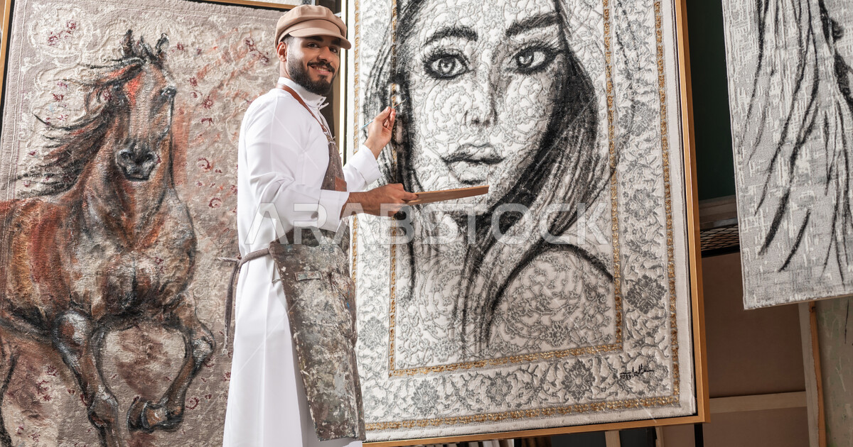 Passion for handmade arts, practicing the hobby of drawing, a Saudi ...