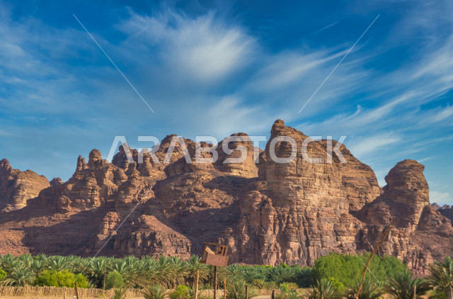 The beauty of the desert nature of the city of Al-Ula, rocks of various forms in the desert of Saudi Arabia, ancient tourist attractions