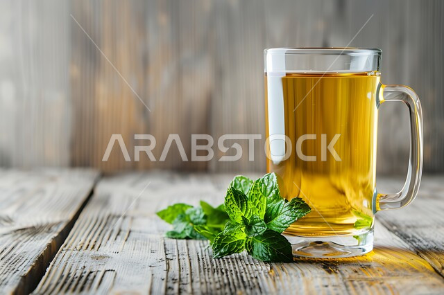 كوب من الشاي الأحمر الساخن على طاولة خشبية، شراب ساخن شهي، حسن الاستقبال وكرم الضيافة، مشروبات لذيذة تقليدية