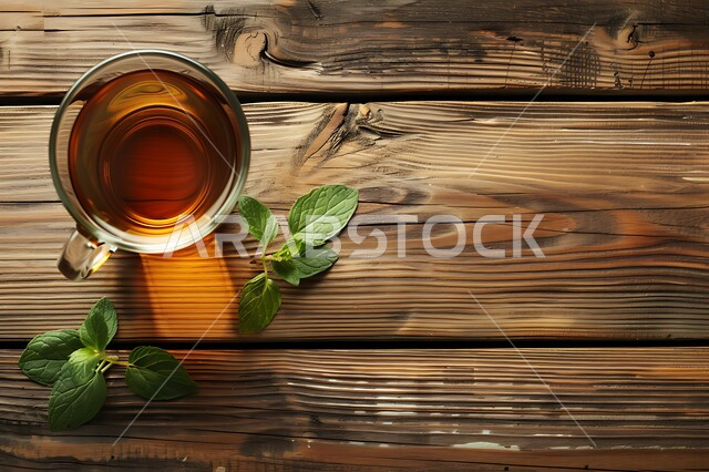 كوب من الشاي الأحمر الساخن على طاولة خشبية، شراب ساخن شهي، حسن الاستقبال وكرم الضيافة، مشروبات لذيذة تقليدية