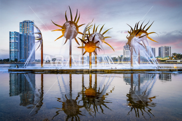 غروب الشمس كورنيش ابحر ، الواجهه البحرية لكورنيش جدة ، السواحل السياحية الجذابة في السعودية