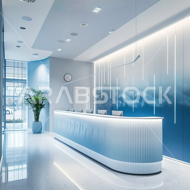 كاونتر الاستقبال في المراكز والشركات الفاخرة، الديكور الداخلي لقسم الاستقبال والاستعلامات في لوبي احد فنادق المملكة العربية السعودية، التصاميم الفنية الداخلية المعاصرة، ديكورات راقية حديثة