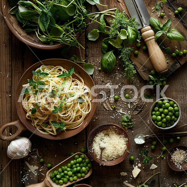 طبق من معكرونة السباغيتي مع الخضراوات مزين بالأعشاب الخضراء, أطباق ووجبات آسيوية شرقية، وعاء نودلز مع أصناف الخضار الطازجة، وجبة من الباستا الشهية، مطاعم المأكولات السريعة في المملكة العربية السعودية 