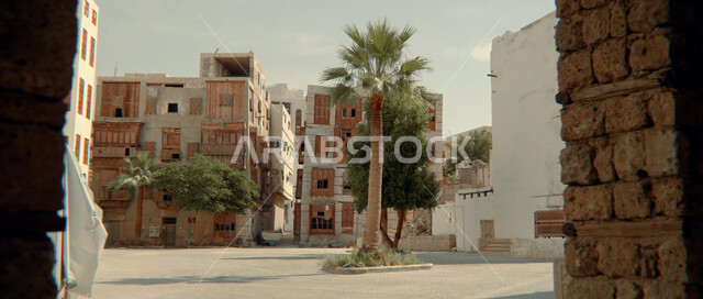 The historic archaeological city, ancient architecture in the Kingdom of Saudi Arabia, archaeological buildings in the historic country in the city of Jeddah, famous landmarks and tourist places, popular neighborhoods and wooden windows of residential homes