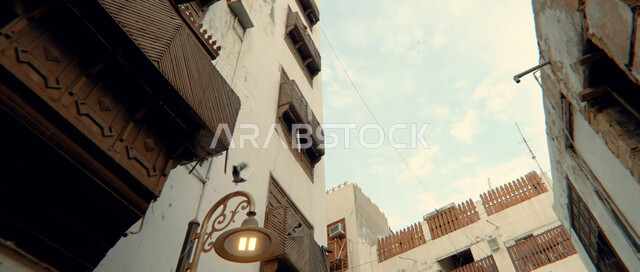 Archaeological buildings in the historic country in the city of Jeddah, popular neighborhoods and wooden windows of residential homes, famous places and tourist attractions, the historical archaeological city, ancient architecture in the Kingdom of Saudi Arabia
