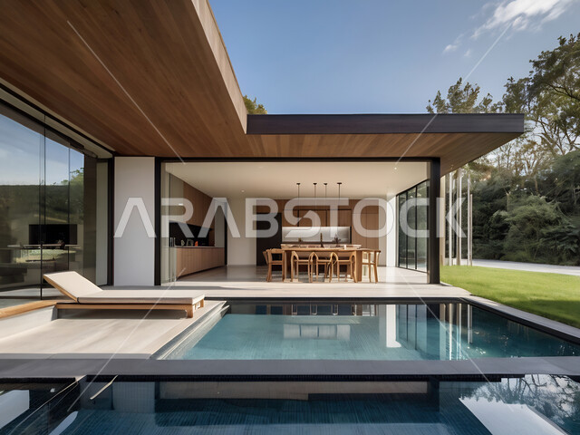 الفن الهندسي المعماري على الطراز الحديث للشقق و الفلل السكنية، تصاميم عصرية مميزة لحوض السباحة، الاهتمام في زراعه الأشجار والنباتات الخضراء في حديقة مجمع سكني فاخر، منتجعات سياحية متميزة