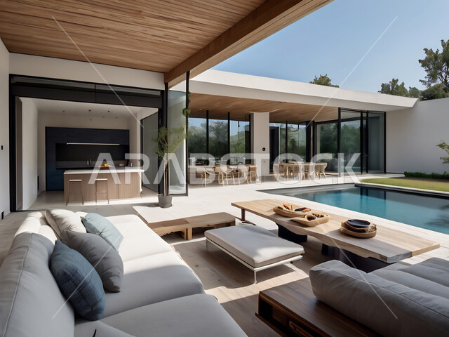 الفن الهندسي المعماري على الطراز الحديث للشقق و الفلل السكنية، تصاميم عصرية مميزة لحوض السباحة، الاهتمام في زراعه الأشجار والنباتات الخضراء في حديقة مجمع سكني فاخر، منتجعات سياحية متميزة