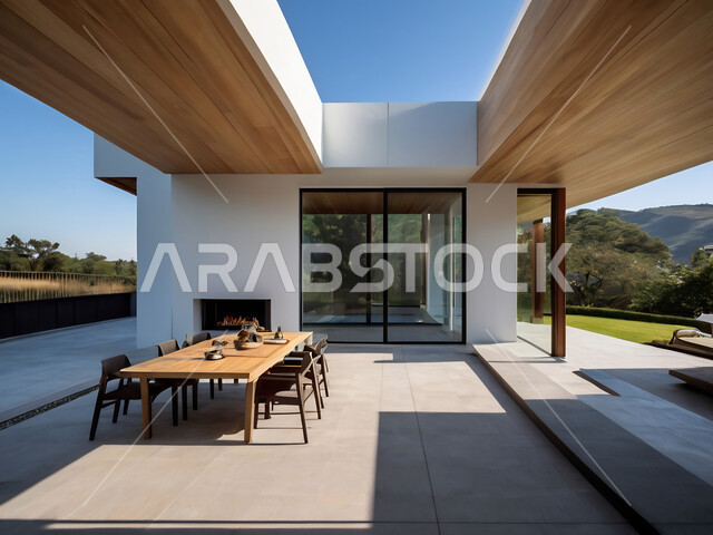 جلسات خارجية ومنتجعات سياحية متميزة ، الفن الهندسي المعماري على الطراز الحديث للشقق و الفلل السكنية، تصاميم عصرية لحوض السباحة، الاهتمام في زراعه الأشجار والنباتات الخضراء في حديقة مجمع سكني فاخر