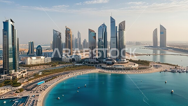النمو والتقدم العمراني, الفن الهندسي المعماري المتميز على الطراز الحديث للمباني وناطحات السحاب, المنشآت التجارية في الإمارات العربية المتحدة ,معالم سياحية مشهورة , الأبراج المطلة على مرسى اليخوت الفاخر في مارينا دبي على ساحل الخليج العربي