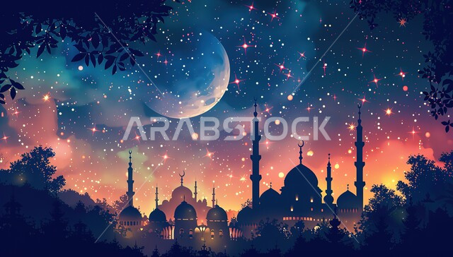 خلفية للسماء المرصعة بالنجوم, خلفيات مساجد اسلامية في وضع الليل، تصميم مسجد اسلامي متميز، العبادة وأداء الصلاة في المساجد، خلفيات وديكورات رمضانية، الفن الهندسي والمعماري للمساجد القديمة والحديثة
