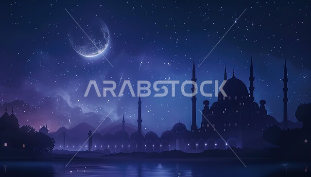 خلفيات مساجد اسلامية في وضع الليل، تصميم مسجد اسلامي متميز ، العبادة وأداء الصلاة في المساجد، خلفيات وديكورات رمضانية، الفن الهندسي والمعماري للمساجد القديمة والحديثة