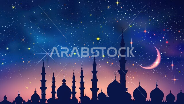 السماء المرصعة بالنجوم اللامعة, خلفيات مساجد اسلامية في وضع الليل، تصميم مسجد اسلامي متميز ، العبادة وأداء الصلاة في المساجد، خلفيات وديكورات رمضانية، الفن الهندسي والمعماري للمساجد القديمة والحديثة
