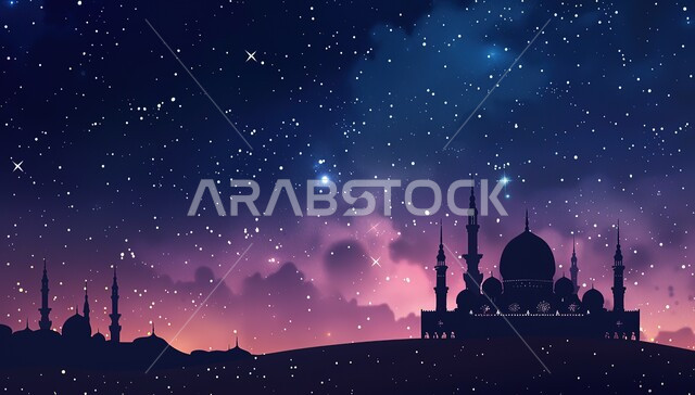 منظر طبيعي للنجوم المتناثرة في السماء ليلاً, خلفيات مساجد اسلامية في وضع الليل، تصميم مسجد اسلامي متميز ، العبادة وأداء الصلاة في المساجد، خلفيات وديكورات رمضانية، الفن الهندسي والمعماري للمساجد القديمة والحديثة