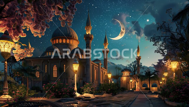 مقدسات دينية إسلامية, الفن الهندسي المعماري الحديث للمساجد, البناء على الطراز الإسلامي المعاصر, القبب والمآذن العريقة, الأضواء المنيرة المبهجة, أماكن أداء العبادات عن المسلمين