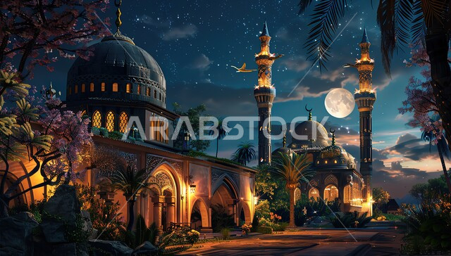 الديكورات الجميلة والأضواء المنيرة, الفن الهندسي المعماري الحديث للمساجد, البناء على الطراز الإسلامي المعاصر, القبب والمآذن العريقة, مقدسات دينية إسلامية, أماكن أداء العبادات عن المسلمين