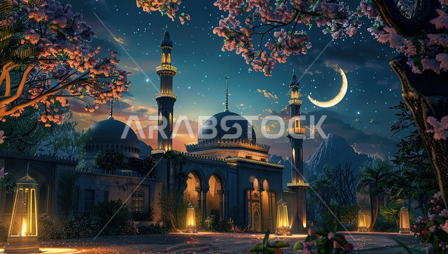 القبب والمآذن العريقة, الفن الهندسي المعماري الحديث للمساجد, البناء على الطراز الإسلامي المعاصر, الأضواء المنيرة المبهجة, مقدسات دينية إسلامية, أماكن أداء العبادات عن المسلمين