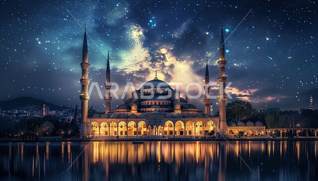 الفن الهندسي المعماري الحديث للمساجد, البناء على الطراز الإسلامي المعاصر, القبب والمآذن العريقة, الأضواء المنيرة المبهجة, مقدسات دينية إسلامية, أماكن أداء العبادات عن المسلمين