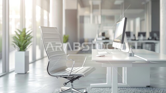 ديكورات داخلية راقية على الطراز الحديث باللون الابيض, تصاميم عصرية حديثة لمكاتب الشركات السعودية، واجهات زجاجية كبيرة في مكاتب العمل، تجهيزات مكتبية حديثة وأثاث أنيق ومريح