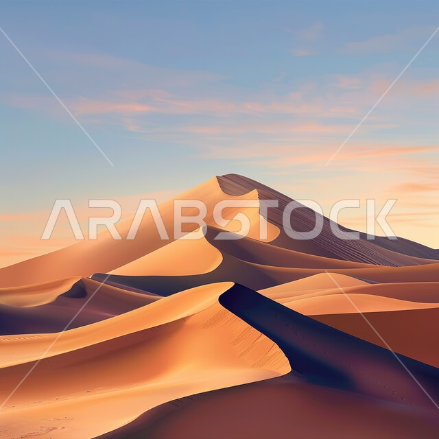  مناطق البادية والبيئة الطبيعية الصحراوية، التشكيلات و التكوينات الرملية في الصحراء العربية الكبرى، المرتفعات و التضاريس و القمم الجبلية في البراري، الهضاب و التلال من الرمال الناعمة الذهبية