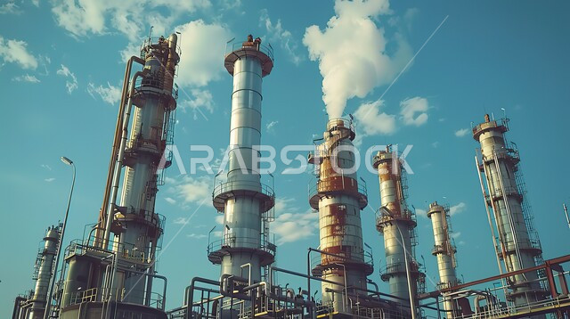 جودة الآلات والمعدات في معامل استخرج النفط، استخدام التقنيات الحديثة في انتاج الزيوت والغاز ، مصانع تكرير البترول في المملكة العربية السعودية، مفهوم العمل في القطاع الهندسي الصناعي، منظر الغيوم في السماء