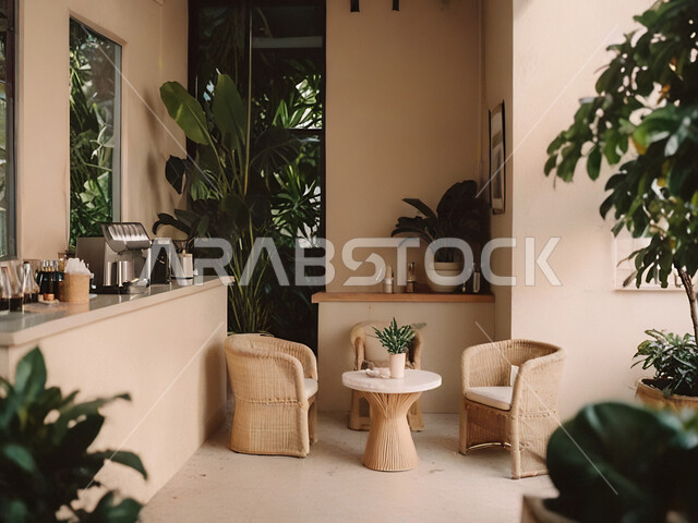  الفن الهندسي المعماري على الطراز الحديث، أثاث داخلي راقي لمطعم في المملكة العربية السعودية، صالة مقهى بديكورات وألوان هادئة، الديكورات والتصاميم الداخلية للكافيهات والمطاعم, مناطق الهدوء والاستمتاع بالجلسات الراقية