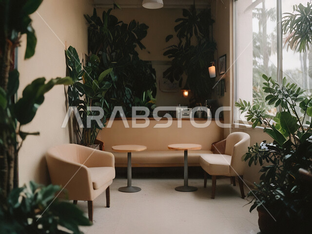  الفن الهندسي المعماري على الطراز الحديث، أثاث داخلي راقي لمطعم في المملكة العربية السعودية، صالة مقهى بديكورات وألوان هادئة، الديكورات والتصاميم الداخلية للكافيهات والمطاعم, مناطق الهدوء والاستمتاع بالجلسات الراقية