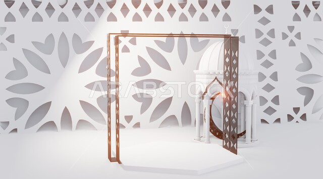 مصابيح وأنوار في الأجواء الرمضانية الروحانية، فانوس عربي معدني مزخرف، إضاءة وزينة شهر رمضان المبارك، فوانيس وتحف اسلامية تقليدية للاحتفال بقدوم شهر الخير، خلفية دينية مزخرفة 