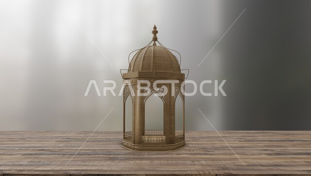 إضاءة وزينة شهر رمضان المبارك، فوانيس و تحف اسلامية تقليدية للاحتفال بقدوم شهر الخير، فانوس عربي معدني مزخرف مضيء، الفن الاسلامي للتحف والاكسسوارات، ديكورات وأنوار في الأجواء الرمضانية الروحانية، خلفية بيضاء